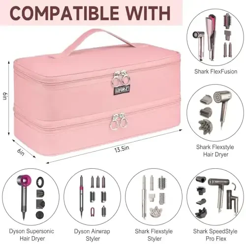 LEFOR·Z Travel Carrying Case Shark Flexstyle Styler/FlexFusion/Soch quritgich bilan mos keladi, ikki qavatli soch turmagi uchun issiq asboblar saqlash sumkasi Dyson Airwrap Styler/Supersonic Soch quritgichga mos keladi, pushti sumka faqat - 2