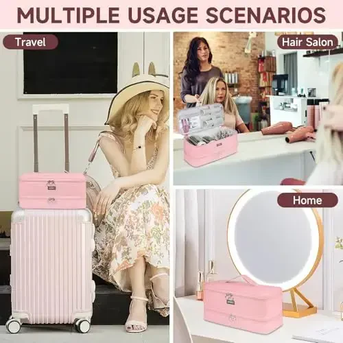 LEFOR·Z Travel Carrying Case Shark Flexstyle Styler/FlexFusion/Soch quritgich bilan mos keladi, ikki qavatli soch turmagi uchun issiq asboblar saqlash sumkasi Dyson Airwrap Styler/Supersonic Soch quritgichga mos keladi, pushti sumka faqat - 6