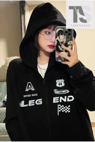 Leg End Race Sweatshirt Zippered Cardigan-Black legend 