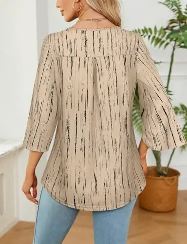Leggings bilan kiyish uchun Viracy 3/4 yengli tunika toplari, O‘zgaruvchan bo‘yinli, chokli, uzun, erkin bichimli ko‘ylak bluzkalar - 3