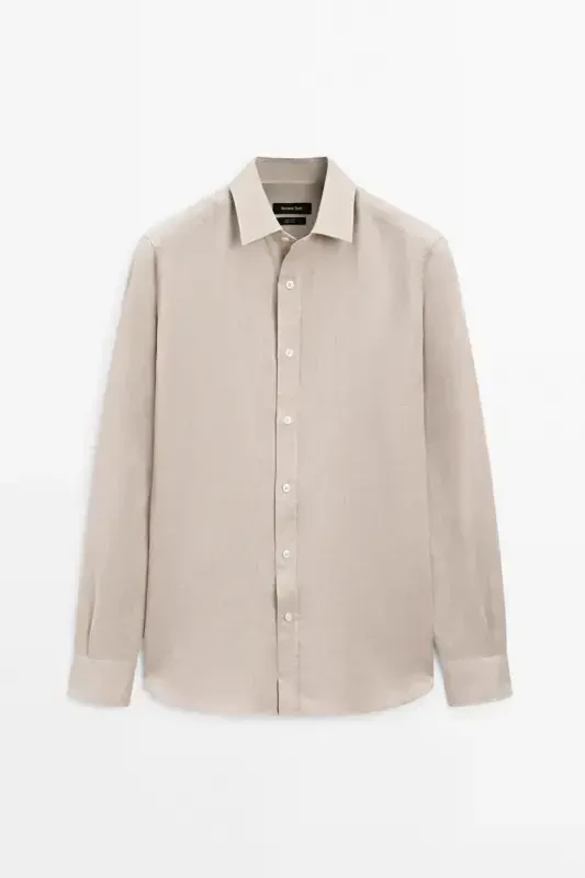 Легкая льняная рубашка - 100% лен-ПЕСОК - MASSIMO DUTTI