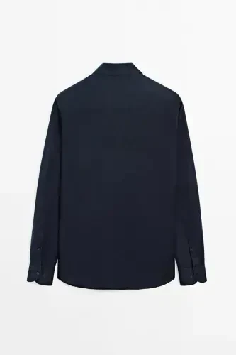 Легкая льняная рубашка 100% - ТЕМНО-СИНИЙ - 1