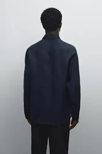 Легкая льняная рубашка 100% - ТЕМНО-СИНИЙ - 6