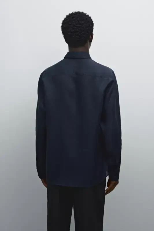 Легкая льняная рубашка 100% - ТЕМНО-СИНИЙ - 6