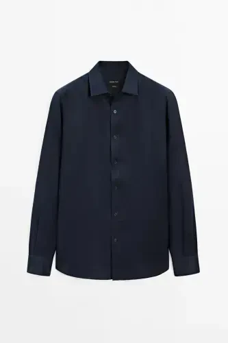 Легкая льняная рубашка 100% - ТЕМНО-СИНИЙ - 7