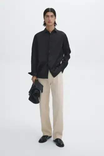 Легкая льняная рубашка-ЧЕРНЫЙ - 3