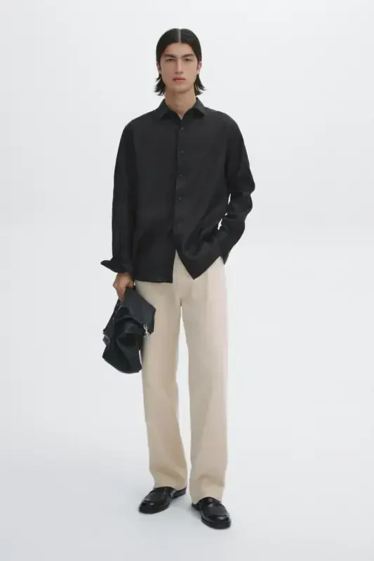 Легкая льняная рубашка-ЧЕРНЫЙ - 3