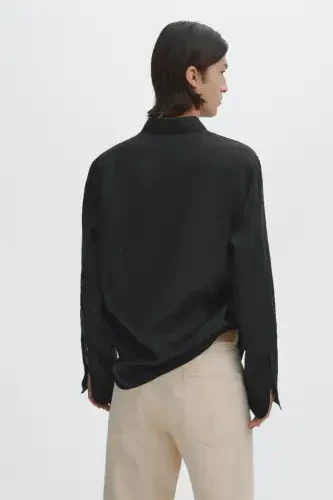 Легкая льняная рубашка-ЧЕРНЫЙ - 5