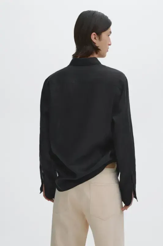 Легкая льняная рубашка-ЧЕРНЫЙ - 5