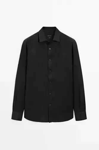 Легкая льняная рубашка-ЧЕРНЫЙ - 7