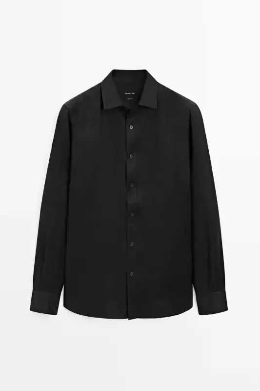 Легкая льняная рубашка-ЧЕРНЫЙ - 7