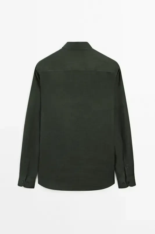 Лёгкая льняная рубашка-ХАКИ 100% - MASSIMO DUTTI