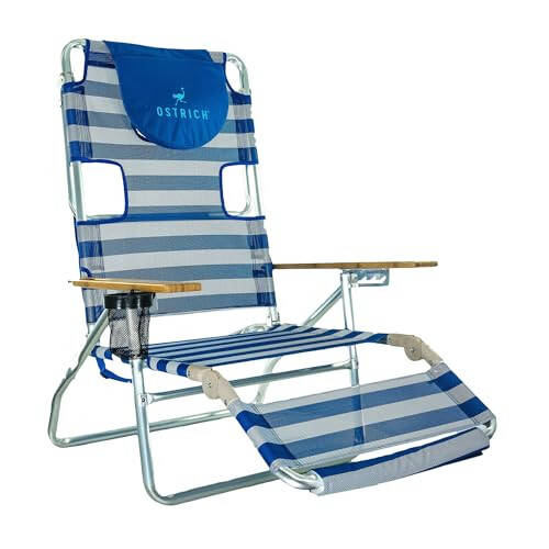 Ostrich 3N1 Lightweight Lawn Beach Reclining Lounge Chair with Footrest, Outdoor Furniture for Patio, Balcony, Backyard, or Porch, Blue Stripe - 1