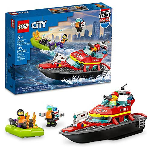 LEGO City İtfaiye Kurtarma Teknesi 60373, Su Üzerinde Yüzen Oyuncak, Jetpack, Bot ve 3 Minfigürle, Günlük Kahraman Oyuncakları Çocuklar, Erkek ve Kızlar İçin 5 Yaş ve Üzeri - 7