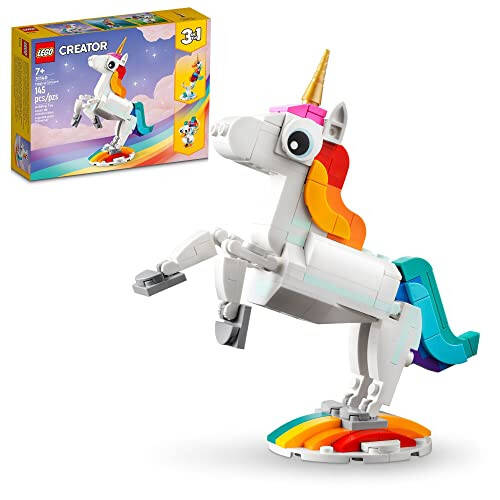 LEGO Creator 3 in 1 Magical Unicorn Toy, Transforms from Unicorn to Seahorse to Peacock, Rainbow Animal Figures, Unicorn Gift for Grandchildren, Girls and Boys, Buildable Toys, 31140 - 12