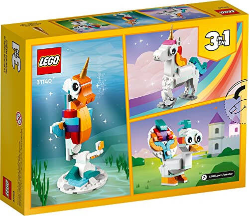 LEGO Creator 3 in 1 Magical Unicorn Toy, Transforms from Unicorn to Seahorse to Peacock, Rainbow Animal Figures, Unicorn Gift for Grandchildren, Girls and Boys, Buildable Toys, 31140 - 17