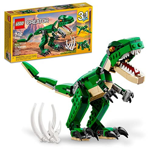 LEGO Creator 3 in 1 Mighty Dinosaur Toy, Transforms from T. rex to Triceratops to Pterodactyl Dinosaur Figures, Great Gift for 7-12 Year Old Boys & Girls, 31058 - 1