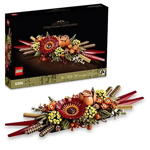 LEGO Icons Dried Flower Centerpiece, Botanical Collection Crafts Set for Adults, Artificial Flowers with Rose and Gerbera, Table or Wall Decoration, Home Décor, 10314 - LEGO