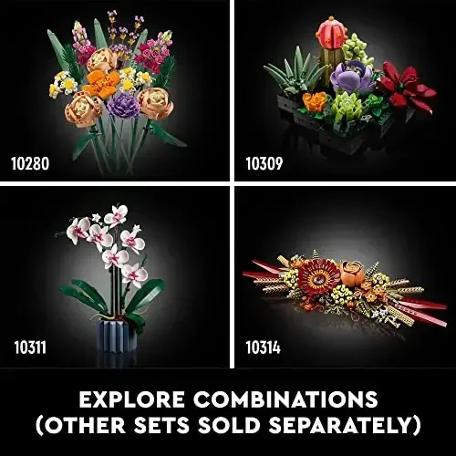 LEGO Icons Quritilgan Gul Markazi, Kattalar Uchun Botanika Kolleksiyasi Hunarmandchilik To'plami, Gul va Gerbera bilan Sun'iy Gullar, Stol yoki Devor bezagi, Uy bezagi, 10314 - 4