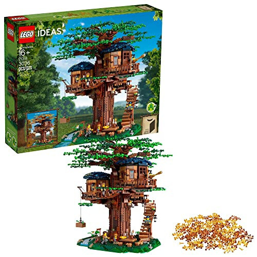 LEGO Ideas Daraxt Uyi 21318, 16 yoshdan katta bolganlar uchun model yasash to'plami, 3 ta kabina, almashtiriladigan barglar, minifiguralar va qush figuralari bilan - LEGO