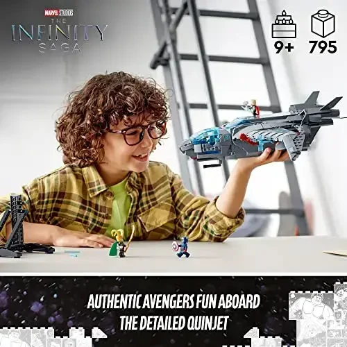 LEGO Marvel The Avengers Quinjet 76248, Thor, Iron Man, Black Widow, Loki va Captain America minifiguralari bilan kosmik kemani qurish o'yinchoq to'plami, Infinity Saga - 2
