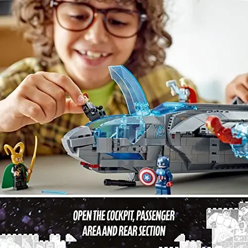 LEGO Marvel The Avengers Quinjet 76248, Thor, Iron Man, Black Widow, Loki va Captain America minifiguralari bilan kosmik kemani qurish o'yinchoq to'plami, Infinity Saga - 5
