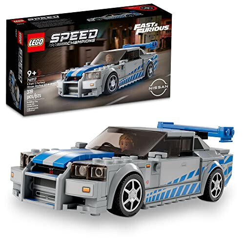 LEGO Speed Champions 2 tez tez 2 g'azab Nissan Skyline GT-R (R34), Po'g'ona mashina o'yinchoq modeli yaratish to'plami, Po'g'onachi minifigurasi bilan to'plam, 2023 yil bolalar, o'g'il va qizlar uchun 9 yoshdan boshlab 76917 - 2