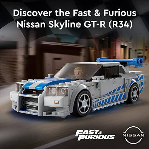 LEGO Speed Champions Форсаж 2: Быстрый и яростный Nissan Skyline GT-R (R34), Игрушечный набор для сборки модели гоночного автомобиля, Коллекционный набор с минифигуркой гонщика, 2023 набор для детей, мальчиков и девочек в возрасте от 9 лет 76917 - 3