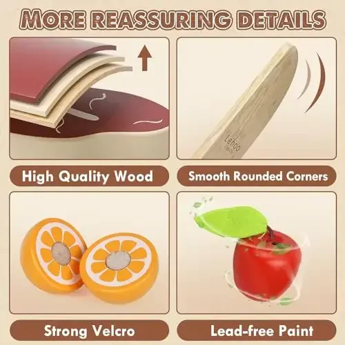 Lehoo Castle Wooden Play Food Set, Toy Food for Toddlers, Pretend Play Kitchen Accessories, Cutting Fruits and Vegetables Montessori Sorting Toys for Kids 3-5 Girls Boys - 5