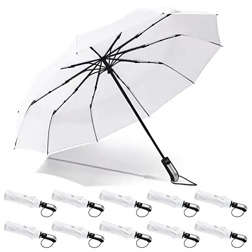 LEIFIDE 10 Pack Collapsible Wedding Umbrellas Bulk Compact Set Windproof Travel Rain Umbrellas Folding and Portable Automatic Open Close for 1-2 People, Men and Women, Guests - 7