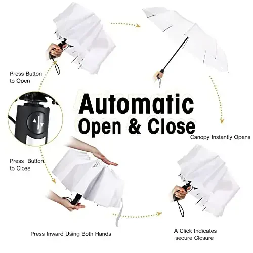 LEIFIDE 10 Pack Collapsible Wedding Umbrellas Bulk Compact Set Windproof Travel Rain Umbrellas Folding and Portable Automatic Open Close for 1-2 People, Men and Women, Guests - 3