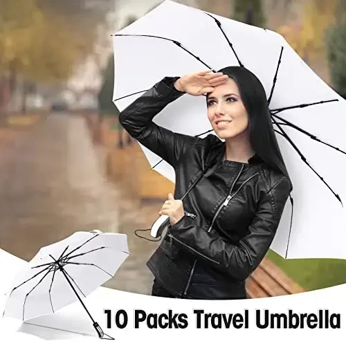 LEIFIDE 10 Pack Collapsible Wedding Umbrellas Bulk Compact Set Windproof Travel Rain Umbrellas Folding and Portable Automatic Open Close for 1-2 People, Men and Women, Guests - 5