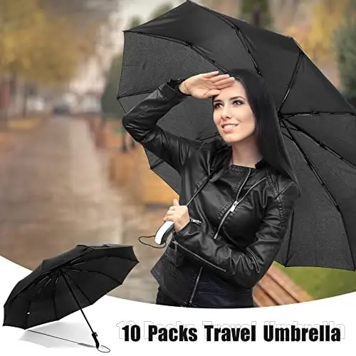 LEIFIDE 10 Pack Collapsible Wedding Umbrellas Bulk Compact Set Windproof Travel Rain Umbrellas Folding and Portable Automatic Open Close for 1-2 People, Men and Women, Guests - 5