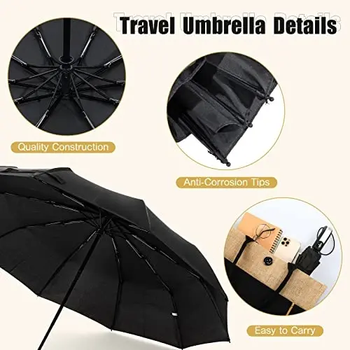 LEIFIDE 10 Pack Collapsible Wedding Umbrellas Bulk Compact Set Windproof Travel Rain Umbrellas Folding and Portable Automatic Open Close for 1-2 People, Men and Women, Guests - 3