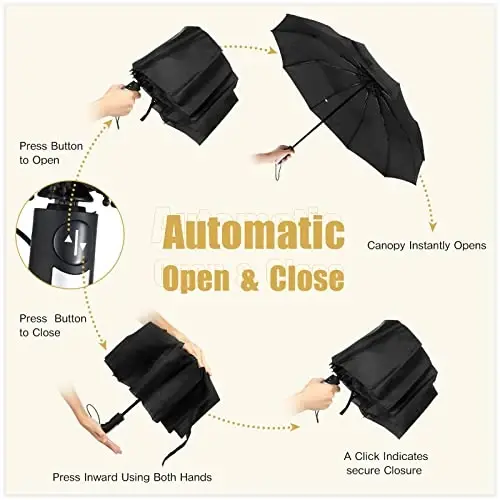 LEIFIDE 10 Pack Collapsible Wedding Umbrellas Bulk Compact Set Windproof Travel Rain Umbrellas Folding and Portable Automatic Open Close for 1-2 People, Men and Women, Guests - 4