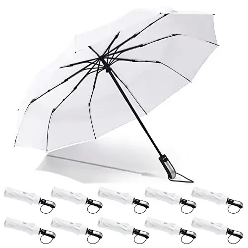 LEIFIDE 10 Pack Collapsible Wedding Umbrellas Bulk Compact Set Windproof Travel Rain Umbrellas Folding and Portable Automatic Open Close for 1-2 People, Men and Women, Guests - MODAZONE