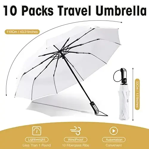 LEIFIDE 10 Pack Collapsible Wedding Umbrellas Bulk Compact Set Windproof Travel Rain Umbrellas Folding and Portable Automatic Open Close for 1-2 People, Men and Women, Guests - 2