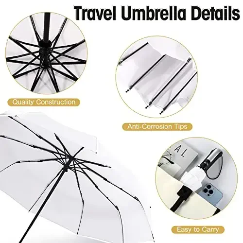 LEIFIDE 10 Pack Collapsible Wedding Umbrellas Bulk Compact Set Windproof Travel Rain Umbrellas Folding and Portable Automatic Open Close for 1-2 People, Men and Women, Guests - 4