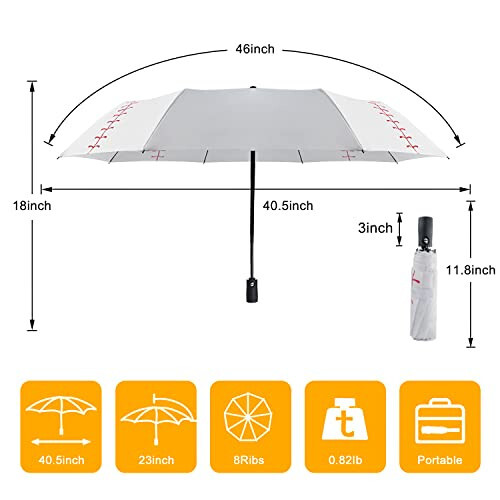 Lejorain Белая бейсбольная зонт компактная - портативная ветрозащитная дорожная складная спортивная зонт автоматическое открытие бейсбольная тематическая подарки - 2