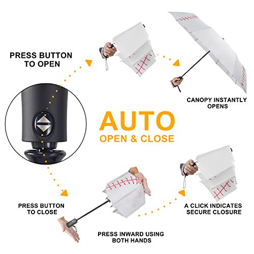 Lejorain Белая бейсбольная зонт компактная - портативная ветрозащитная дорожная складная спортивная зонт автоматическое открытие бейсбольная тематическая подарки - 3