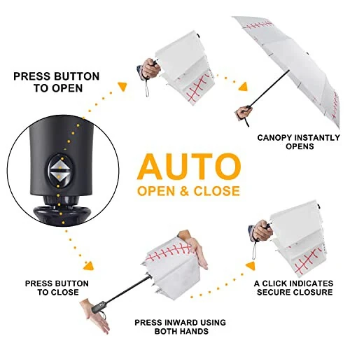 Lejorain Белая бейсбольная зонт компактная - портативная ветрозащитная дорожная складная спортивная зонт автоматическое открытие бейсбольная тематическая подарки - MODAZONE (1)