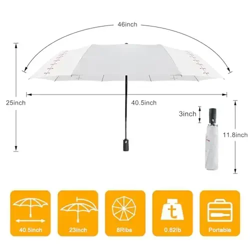 Lejorain White Baseball Umbrella Compact - Portable Windproof Travel Folding Sports Umbrella Auto Open Baseball - 2