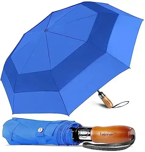 Lejorain Large Folding Golf Umbrella - Compact Mens Umbrellas Travel Rain and Windproof 54inch Collapsible Automatic Open Close Umbrella 210T Teflon Vented Double Canopy 