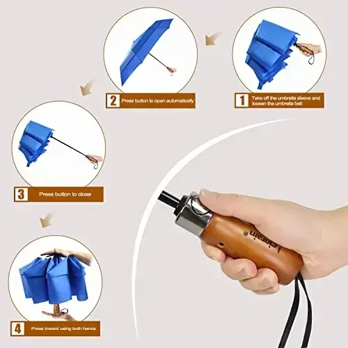 Lejorain Large Folding Golf Umbrella - Compact Mens Umbrellas Travel Rain and Windproof 54inch Collapsible Automatic Open Close Umbrella 210T Teflon Vented Double Canopy - 3