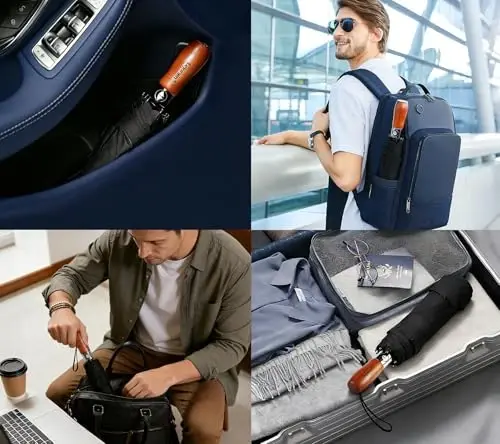 Lejorain Large Folding Golf Umbrella - Compact Mens Umbrellas Travel Rain and Windproof 54inch Collapsible Automatic Open Close Umbrella 210T Teflon Vented Double Canopy - 5