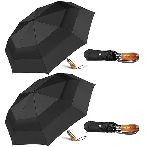 Lejorain Large Folding Golf Umbrella - Compact Mens Umbrellas Travel Rain and Windproof 54inch Collapsible Automatic Open Close Umbrella 210T Teflon Vented Double Canopy - 1