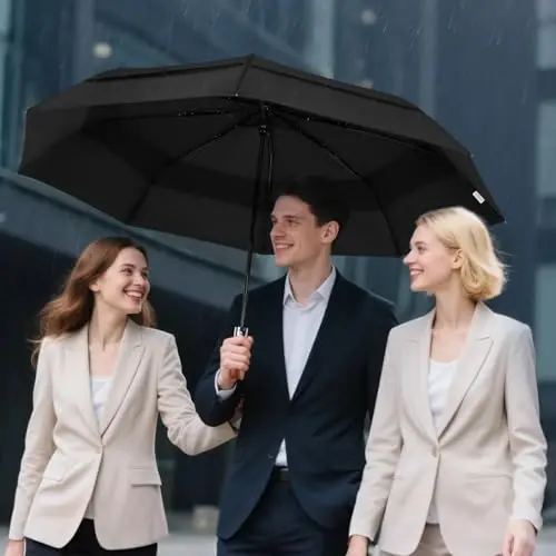 Lejorain Large Folding Golf Umbrella - Compact Mens Umbrellas Travel Rain and Windproof 54inch Collapsible Automatic Open Close Umbrella 210T Teflon Vented Double Canopy - 6