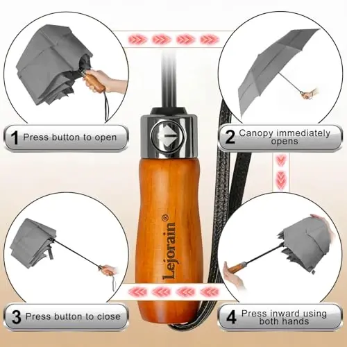 Lejorain Large Folding Golf Umbrella - Compact Mens Umbrellas Travel Rain and Windproof 54inch Collapsible Automatic Open Close Umbrella 210T Teflon Vented Double Canopy - 3