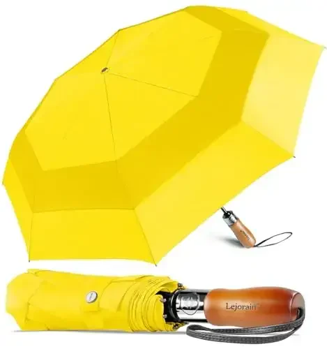 Lejorain Large Folding Golf Umbrella - Compact Mens Umbrellas Travel Rain and Windproof 54inch Collapsible Automatic Open Close Umbrella 210T Teflon Vented Double Canopy - 1