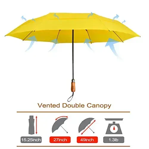 Lejorain Large Folding Golf Umbrella - Compact Mens Umbrellas Travel Rain and Windproof 54inch Collapsible Automatic Open Close Umbrella 210T Teflon Vented Double Canopy - 2